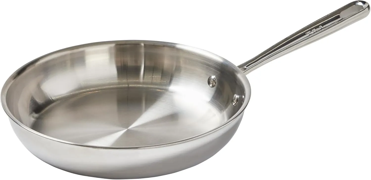 T-Fal Pro Tri-Ply Stainless Steel Fry Pan 10 Inch, Induction Compatible, Oven Safe 500F, Fast & Even Heat, Professional Quality & Durability, Frying Pan, Skillet, Cookware, Dishwasher Safe, Silver