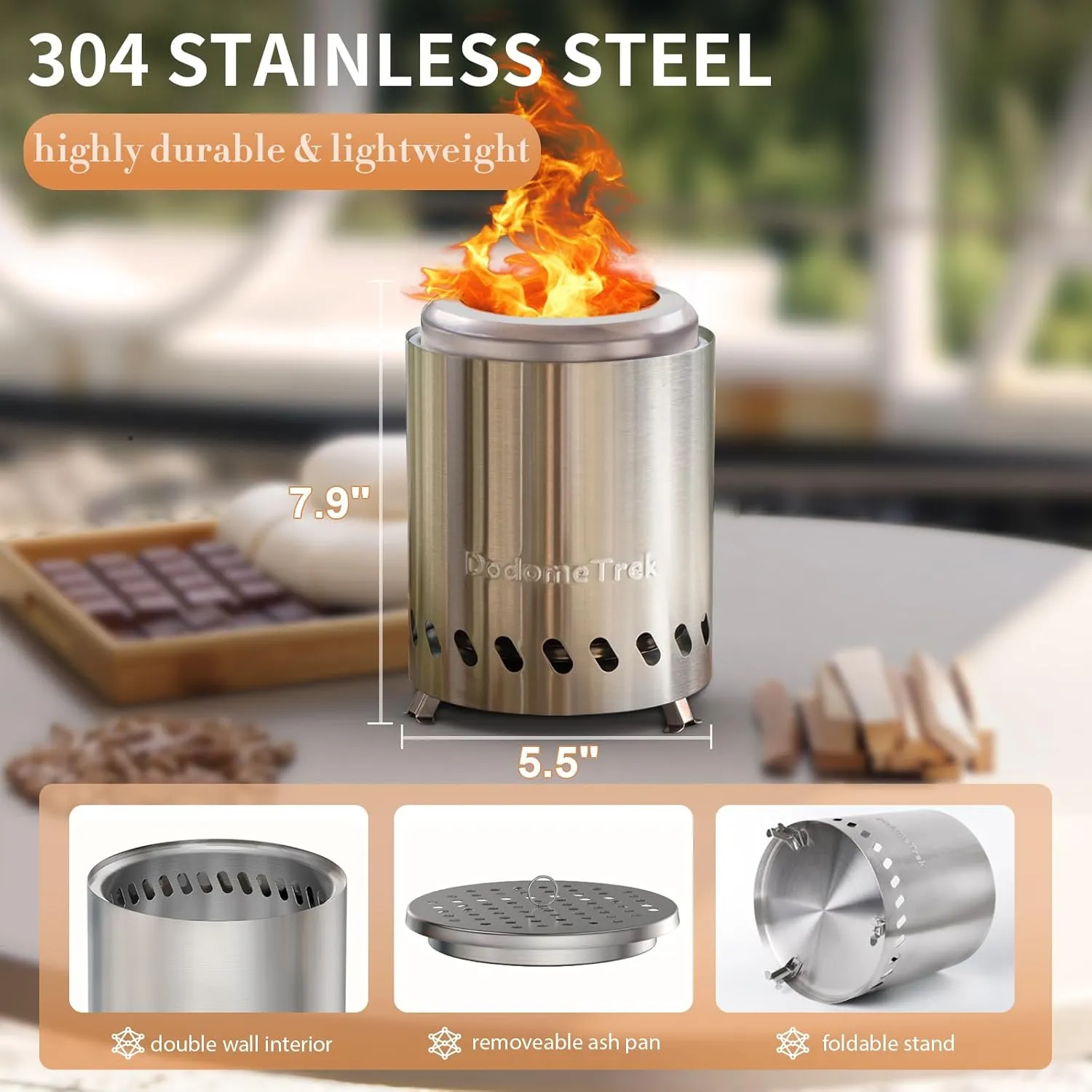 Tabel Top Fire Pit Mini, Portable Firepit Indoor, 5.5 Inch Tabletop Firepit Stainless Steel