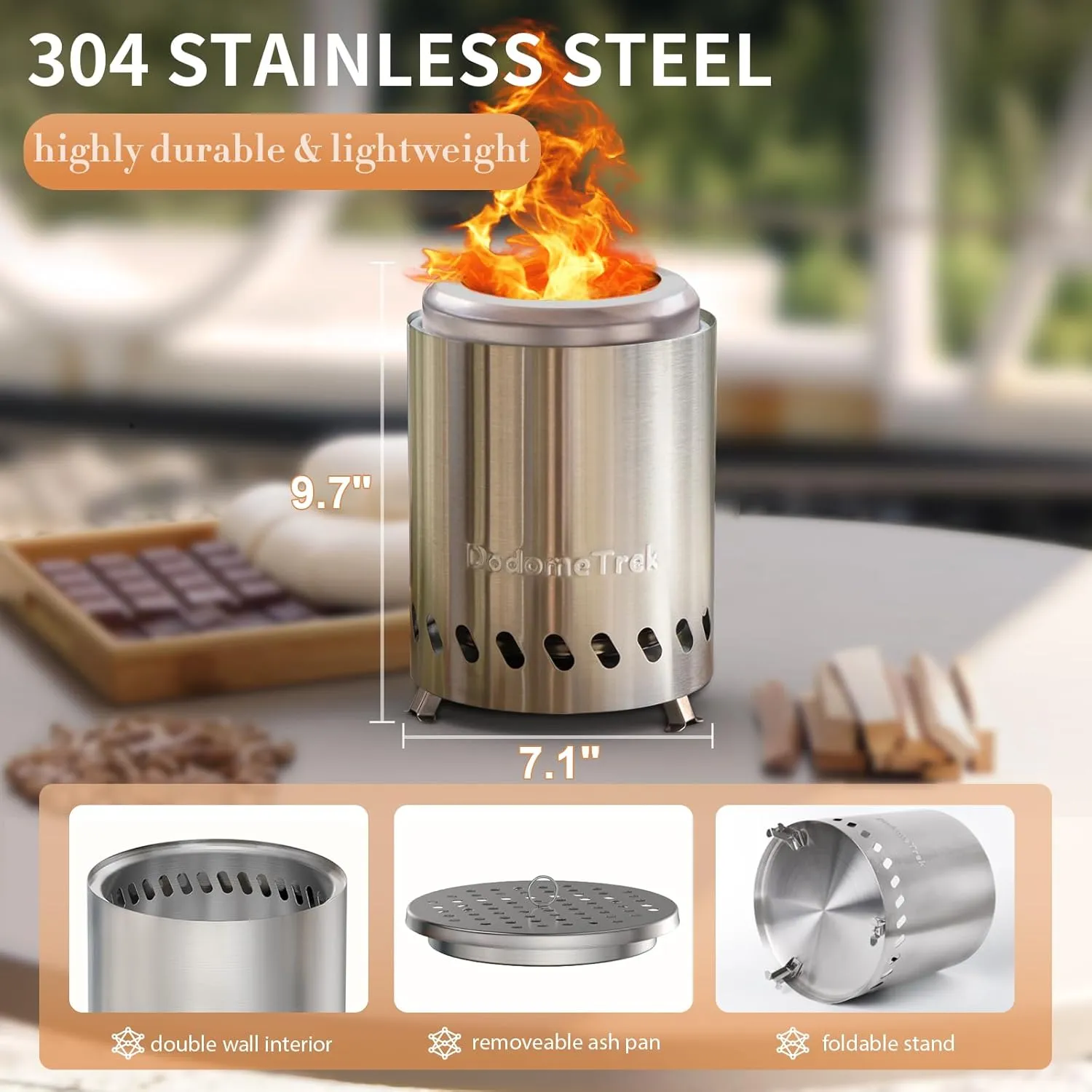 Tabel Top Fire Pit Mini, Portable Firepit Outdoor, 7 Inch Tabletop Firepit Stainless Steel