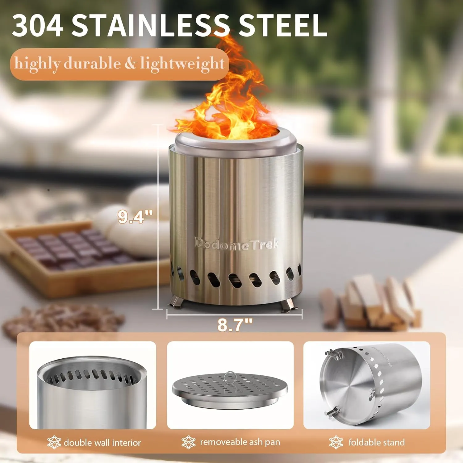 Tabel Top Fire Pit Mini, Portable Firepit Outdoor, 8.7 Inch Tabletop Firepit Stainless Steel