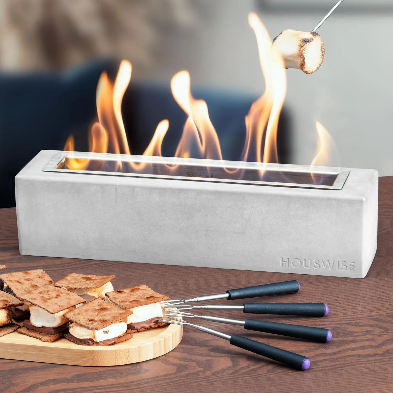 Tabletop Fire Pit - Concrete Outdoor & Indoor Fire Pit Tabletop, Smores Maker Kit, Table Top Firepit, Small Portable Mini Indoor Fireplace