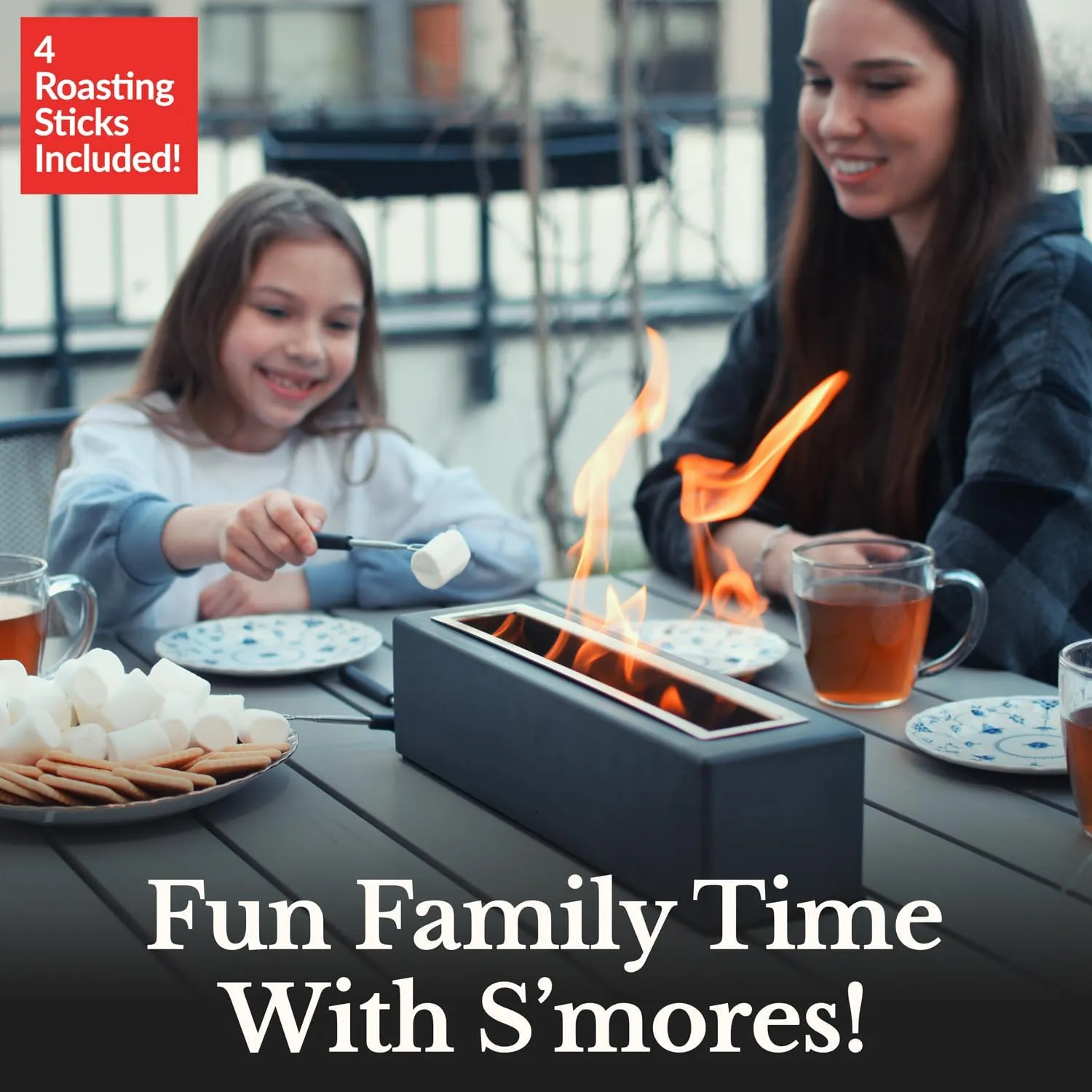 Tabletop Fire Pit - Concrete Outdoor & Indoor Fire Pit Tabletop, Smores Maker Kit, Table Top Firepit, Small Portable Mini Indoor Fireplace