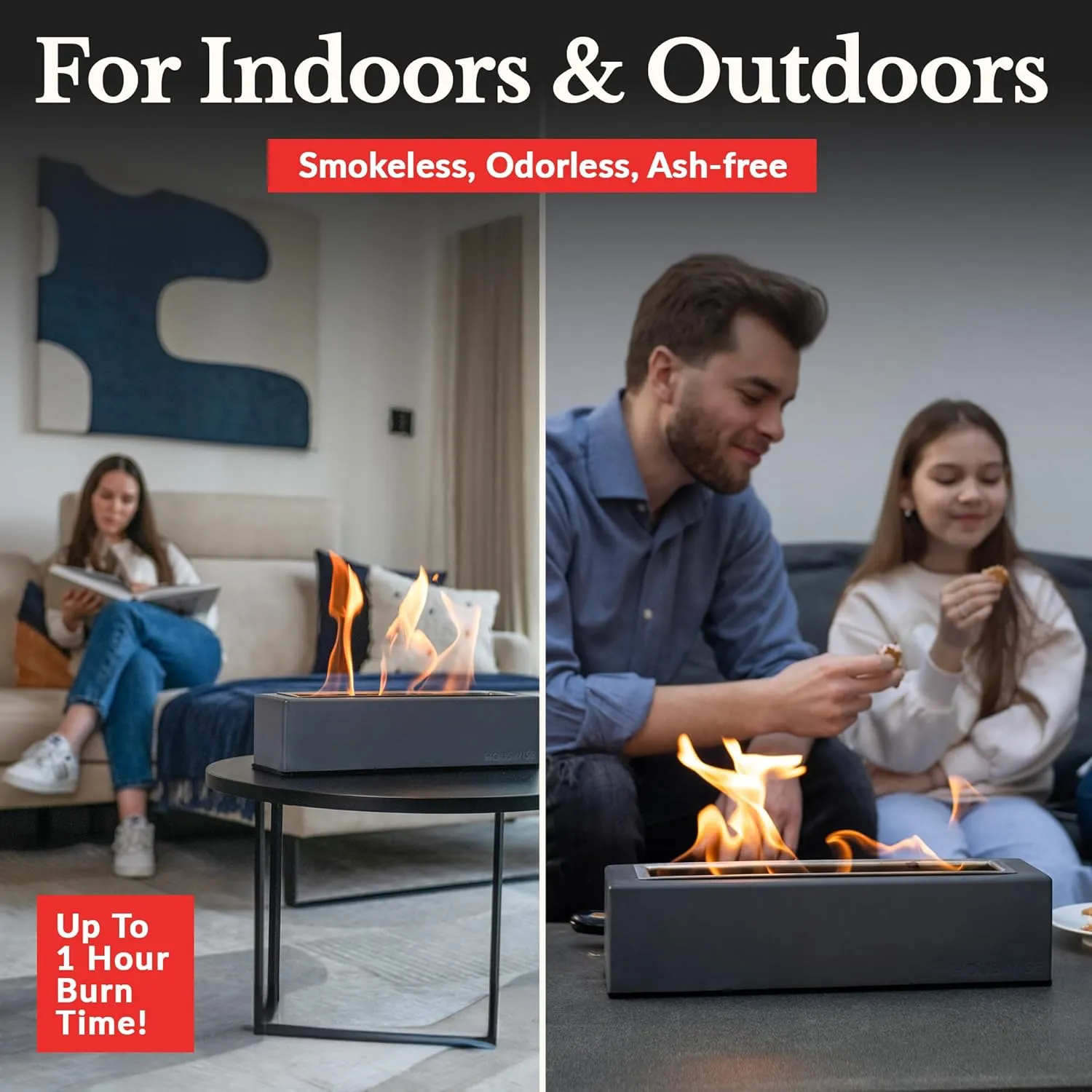 Tabletop Fire Pit - Concrete Outdoor & Indoor Fire Pit Tabletop, Smores Maker Kit, Table Top Firepit, Small Portable Mini Indoor Fireplace