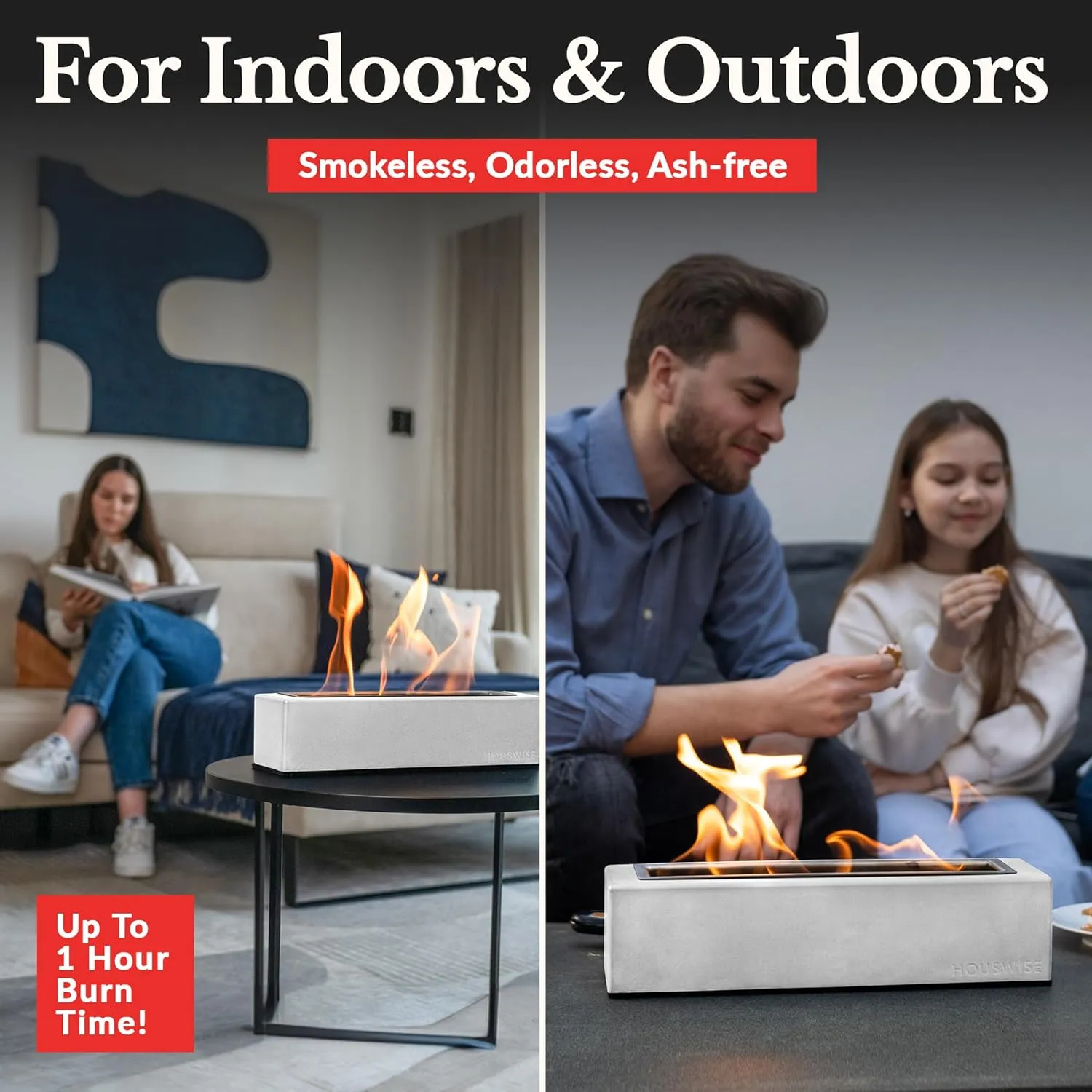 Tabletop Fire Pit - Concrete Outdoor & Indoor Fire Pit Tabletop, Smores Maker Kit, Table Top Firepit, Small Portable Mini Indoor Fireplace