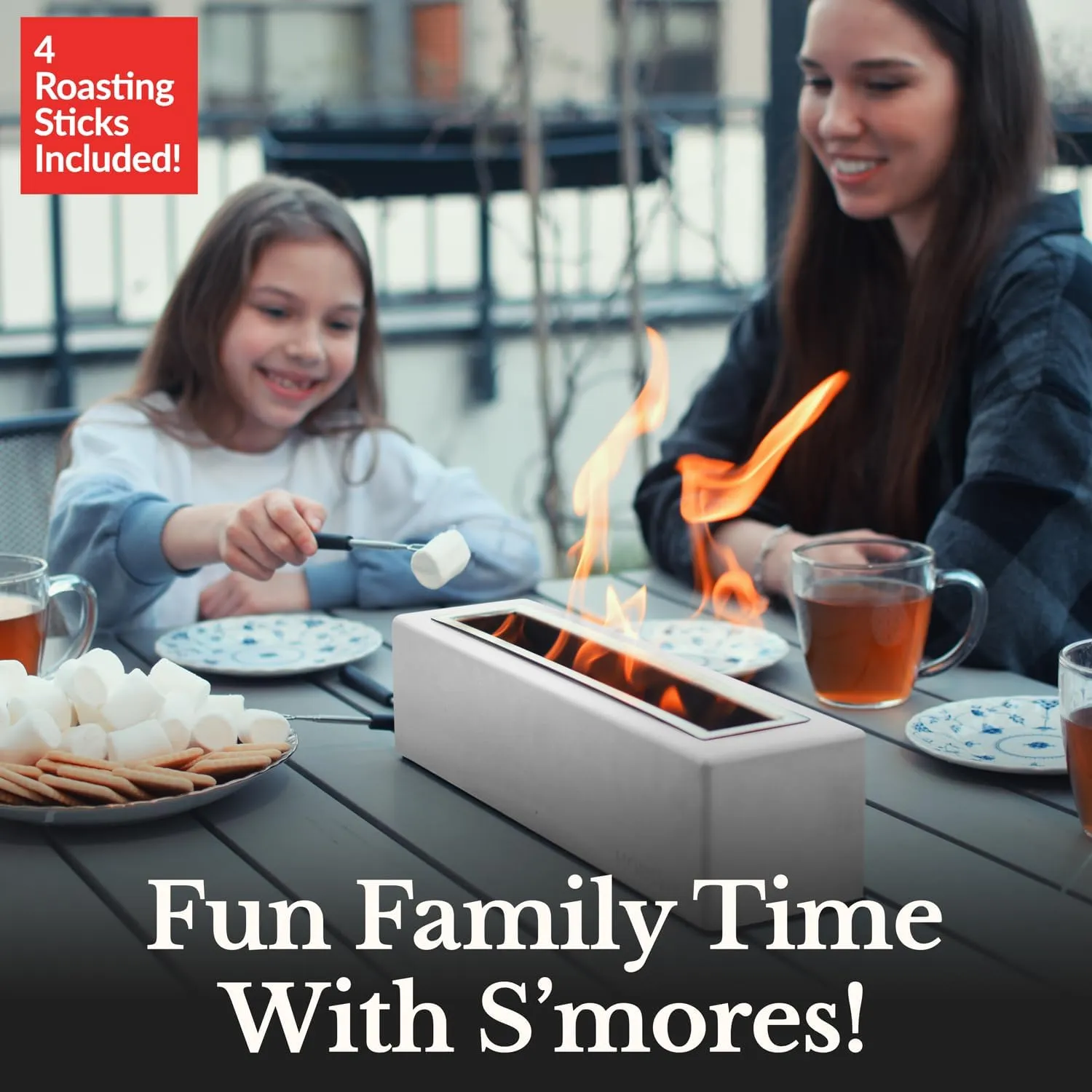 Tabletop Fire Pit - Concrete Outdoor & Indoor Fire Pit Tabletop, Smores Maker Kit, Table Top Firepit, Small Portable Mini Indoor Fireplace