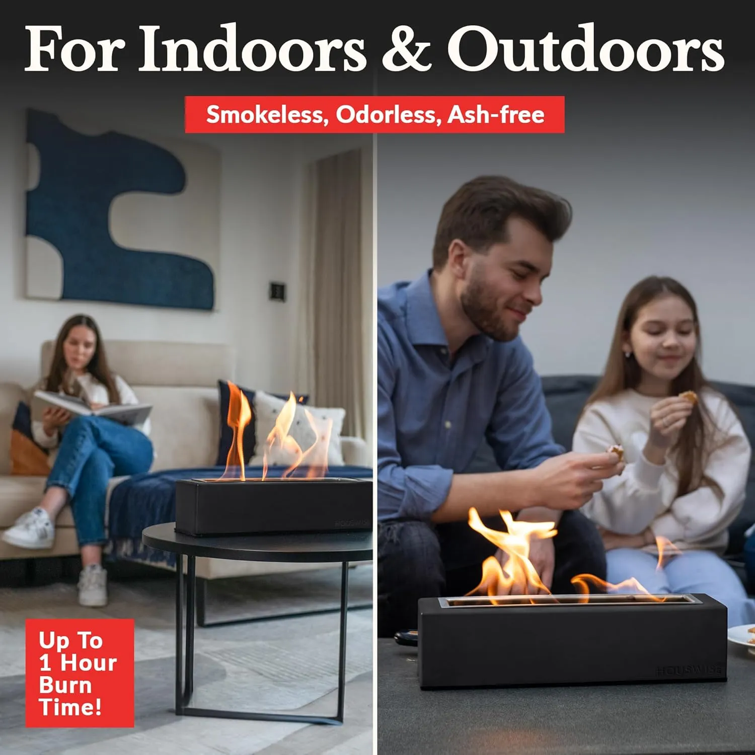 Tabletop Fire Pit - Concrete Outdoor & Indoor Fire Pit Tabletop, Smores Maker Kit, Table Top Firepit, Small Portable Mini Indoor Fireplace