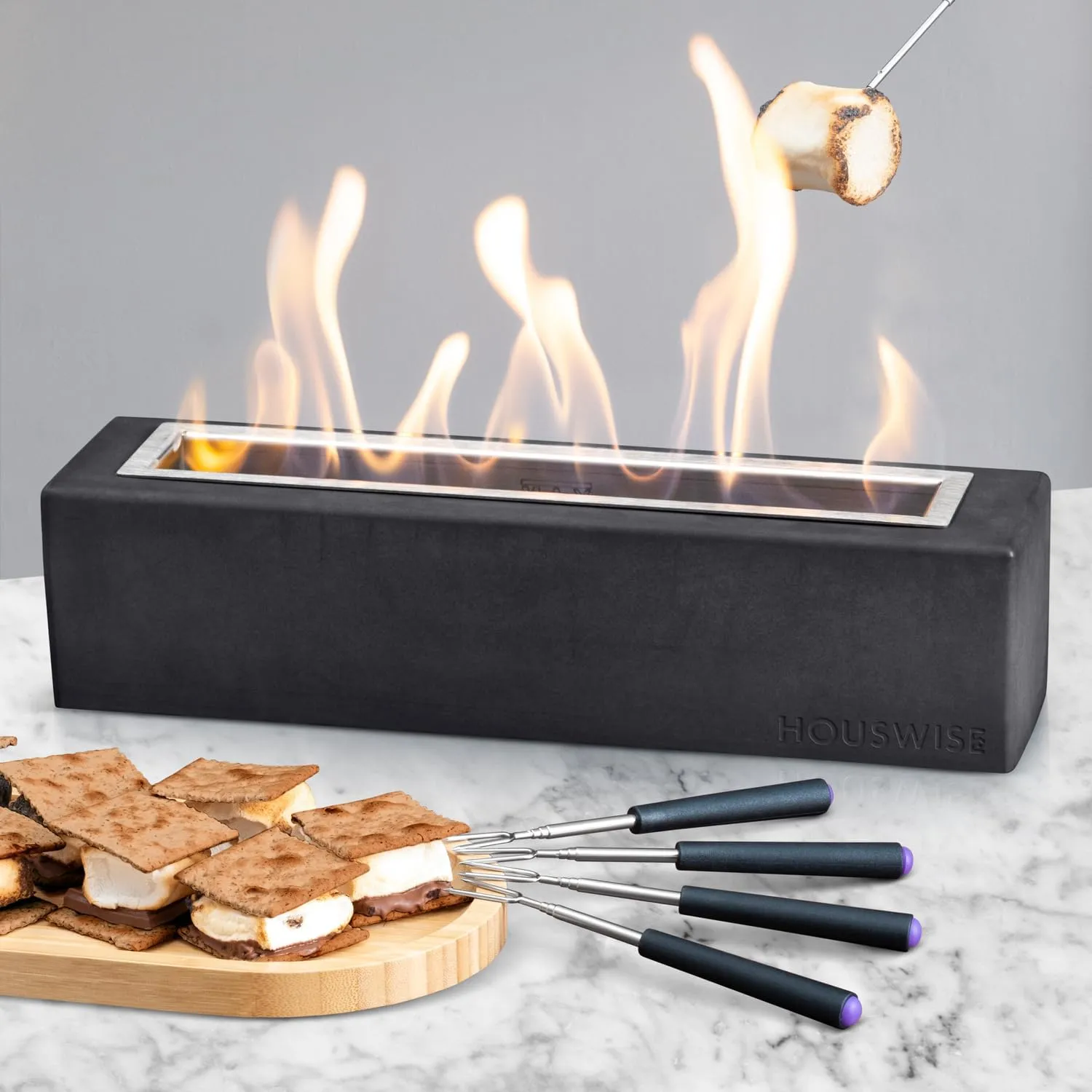 Tabletop Fire Pit - Concrete Outdoor & Indoor Fire Pit Tabletop, Smores Maker Kit, Table Top Firepit, Small Portable Mini Indoor Fireplace