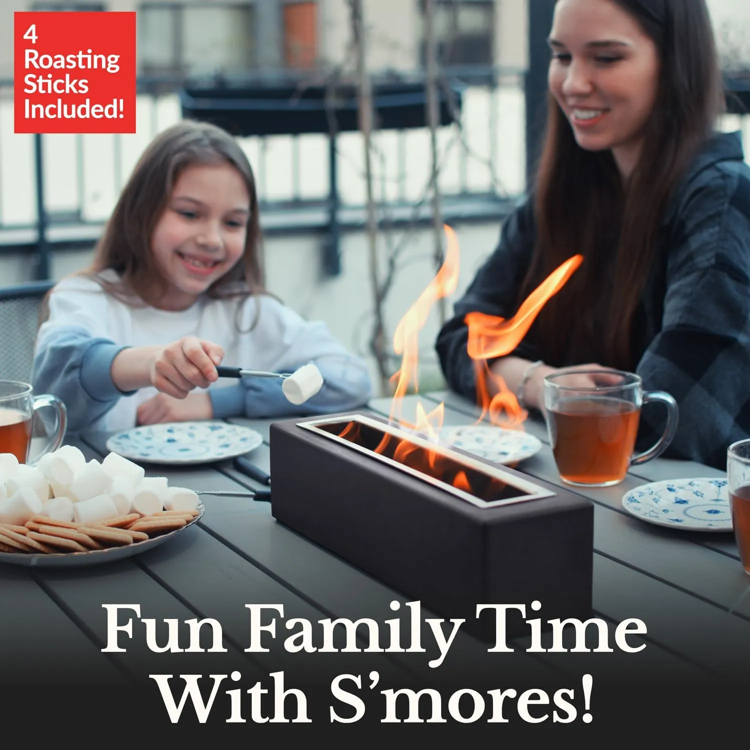 Tabletop Fire Pit - Concrete Outdoor & Indoor Fire Pit Tabletop, Smores Maker Kit, Table Top Firepit, Small Portable Mini Indoor Fireplace
