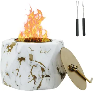 Tabletop Fire Pit - Concrete Outdoor & Indoor Fire Pit with Smores Maker Kit, Small Portable Mini Indoor Fireplace, Gifts for Mom, Wedding Gifts, Housewarming Gift