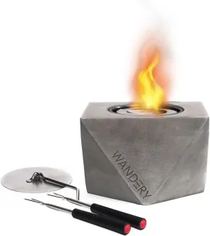 Tabletop Fire Pit for Indoor & Patio Decor with Roasting Sticks - Portable Fire Bowl with Smokeless Long Time Burning, Bonfire, Smores Kit, Patio Mini Fire Pit, Smores Maker (Grey Geometric)