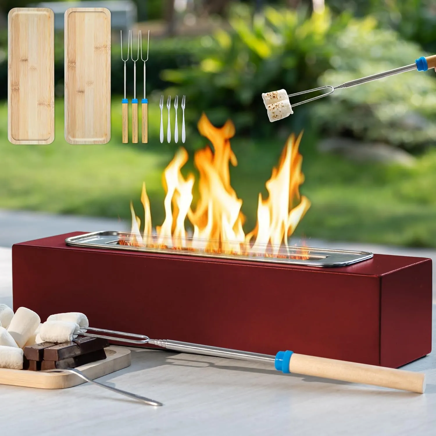 Tabletop Fire Pit with Smores Kit, Table Top Firepit Smores Maker, Portable Outdoor Fireplace Tabletop Decor Home Patio Balcony Backyard Gifts for Mom Dad Men - White Elephant Unique Gift, Burgundy