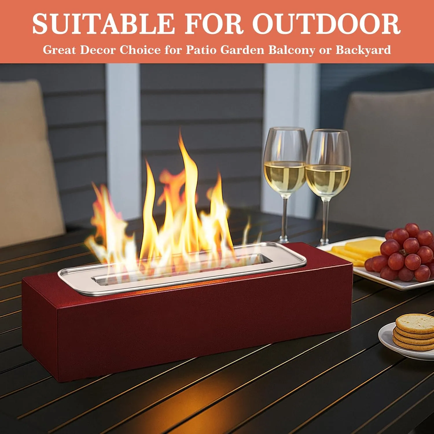 Tabletop Fire Pit with Smores Kit, Table Top Firepit Smores Maker, Portable Outdoor Fireplace Tabletop Decor Home Patio Balcony Backyard Gifts for Mom Dad Men - White Elephant Unique Gift, Burgundy