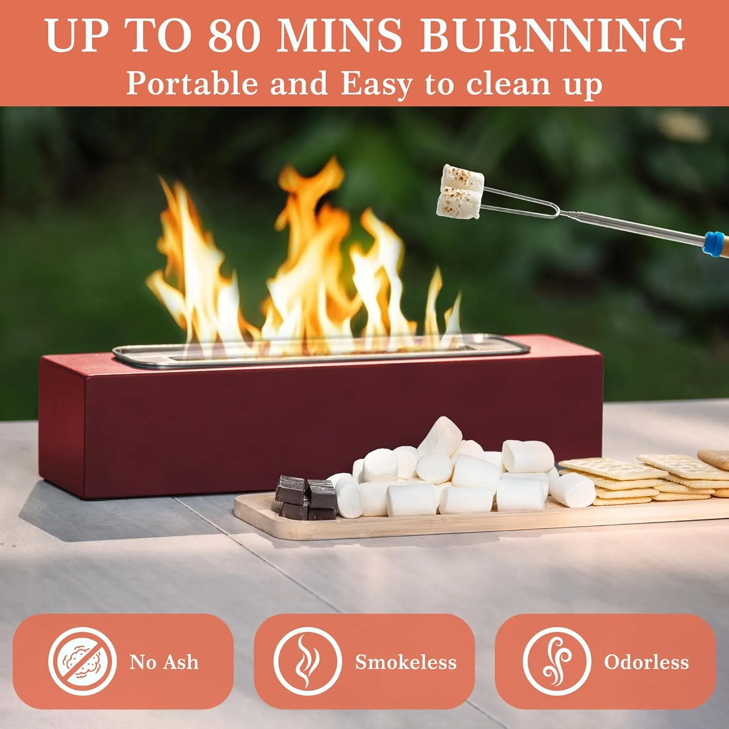Tabletop Fire Pit with Smores Kit, Table Top Firepit Smores Maker, Portable Outdoor Fireplace Tabletop Decor Home Patio Balcony Backyard Gifts for Mom Dad Men - White Elephant Unique Gift, Burgundy