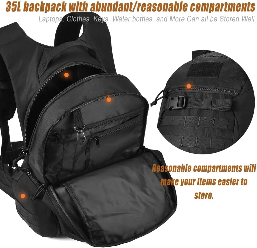 Tactical Backpack for Men, Military Backpack for Hiking, Motorcycle Backpack (black), 35L