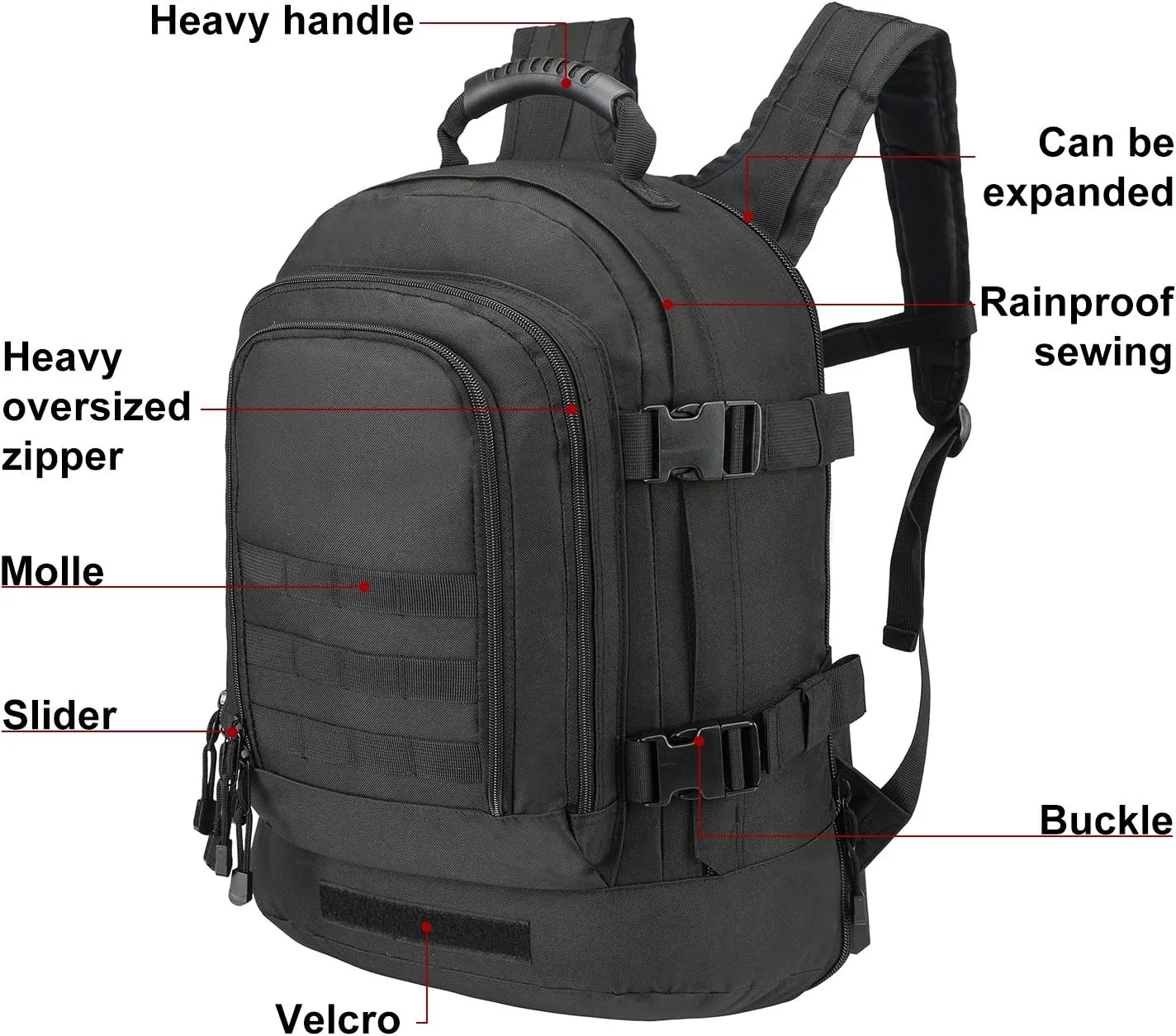 Tactical Backpacks Assault Pack 3 Day Bag Expandable Backpack Out Bag Classic Case Travel Hiking (Black, with Belt)