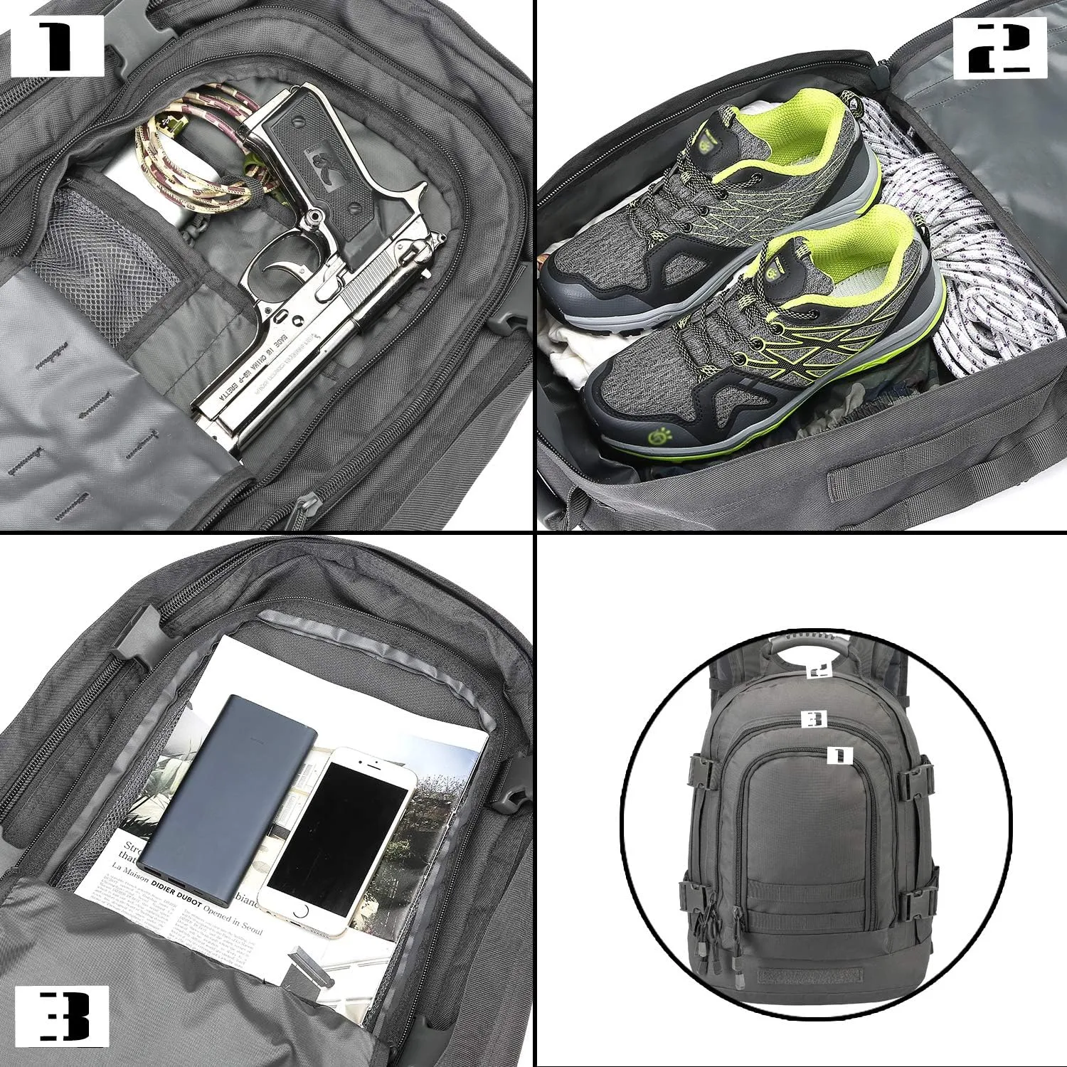 Tactical Backpacks Assault Pack 3 Day Bag Expandable Backpack Out Bag Classic Case Travel Hiking(Gray, Not with Belt)