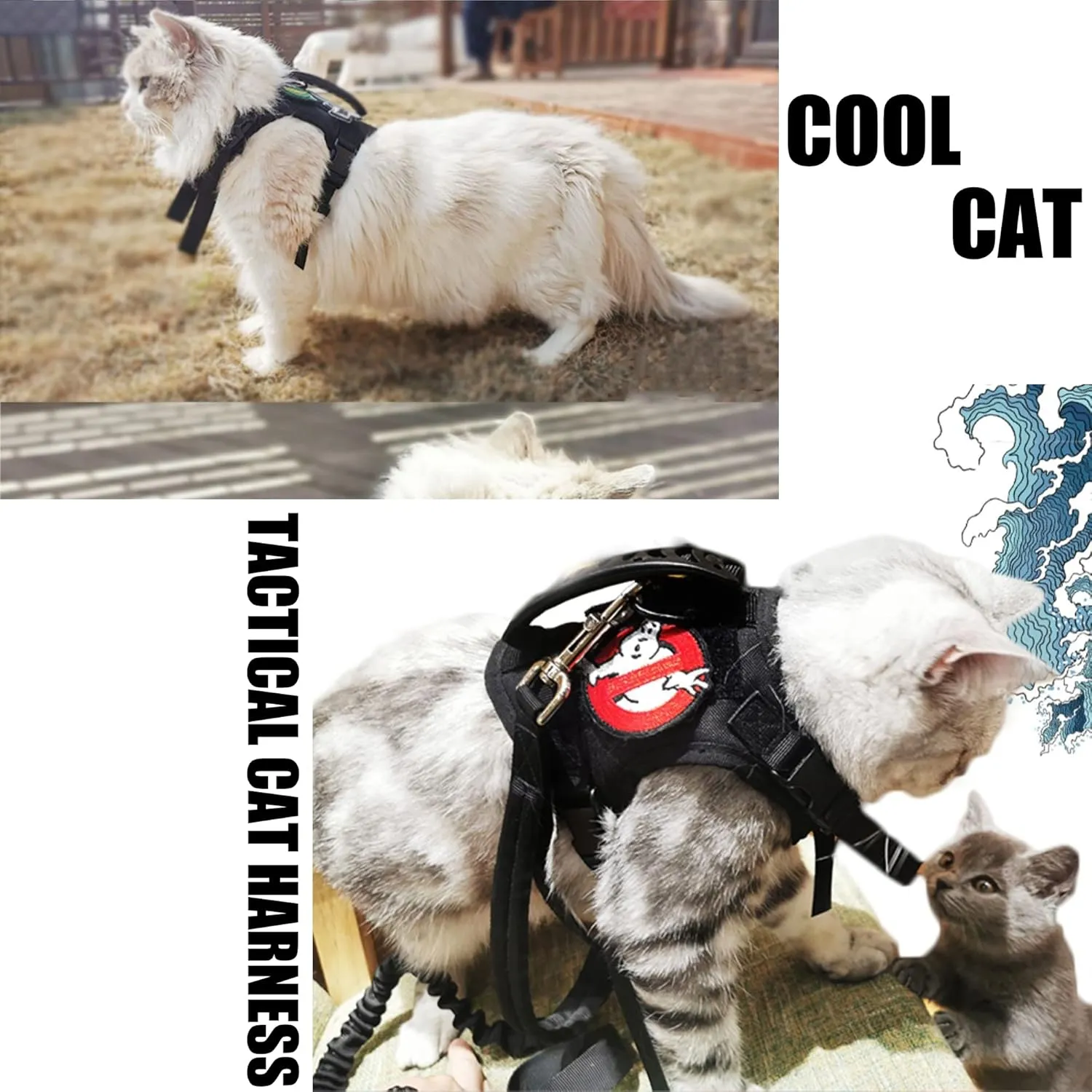 Tactical Cat Harness for Walking Escape Proof, Adjustable Pet Vest Harness, Soft Mesh with Control Handle for Large Cat,Puppy and Small Dog Harness, (Army Green,cat Harness only)