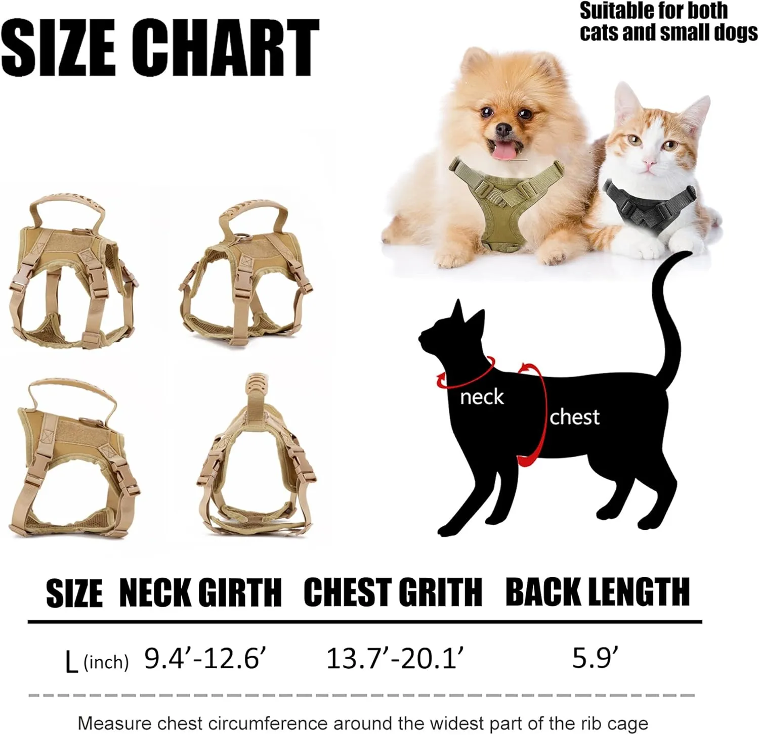 Tactical Cat Harness for Walking Escape Proof, Adjustable Pet Vest Harness, Soft Mesh with Control Handle for Large Cat,Puppy and Small Dog Harness, (Army Green,cat Harness only)