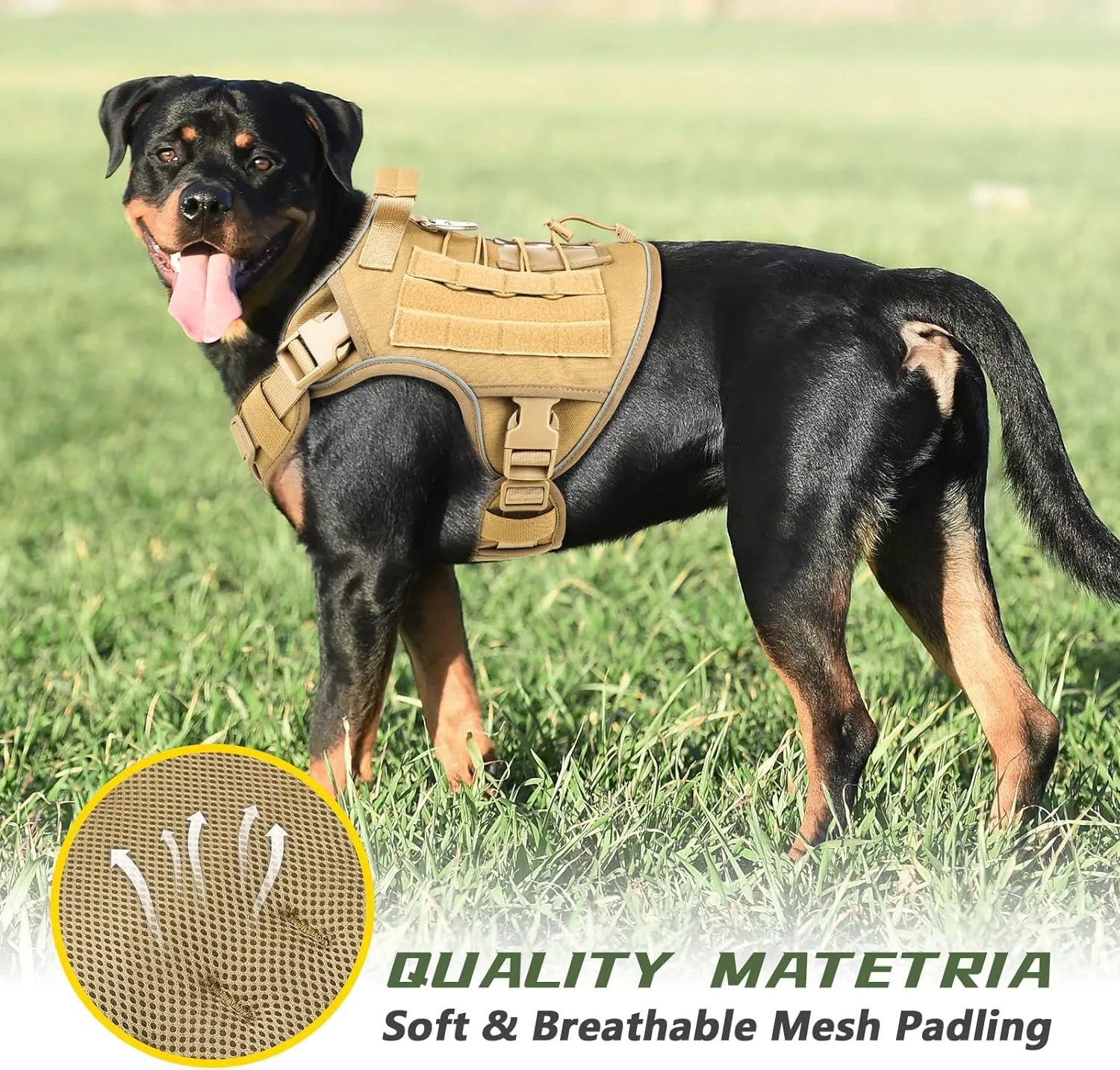 Tactical Dog Harness Vest with Handle Tactical Dog Harness for Large Dogs No Pull Adjustable Pet Harness Reflective K9 Military Service Dogs Harnesses for Walking Hiking Training (L)