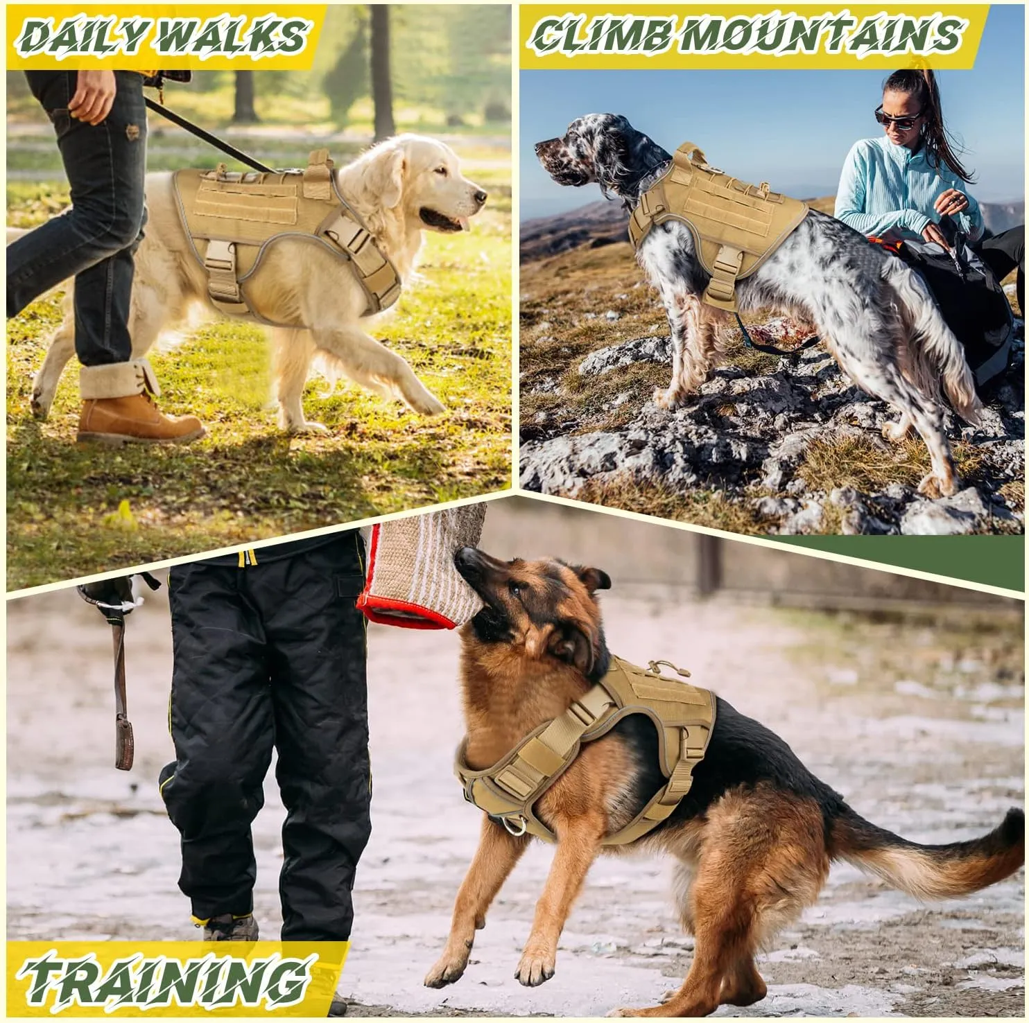 Tactical Dog Harness Vest with Handle Tactical Dog Harness for Large Dogs No Pull Adjustable Pet Harness Reflective K9 Military Service Dogs Harnesses for Walking Hiking Training (L)