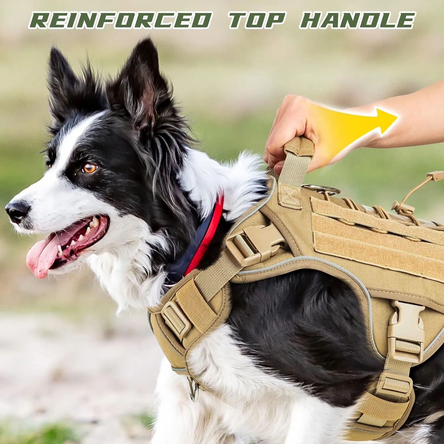 Tactical Dog Harness Vest with Handle Tactical Dog Harness for Large Dogs No Pull Adjustable Pet Harness Reflective K9 Military Service Dogs Harnesses for Walking Hiking Training (L)