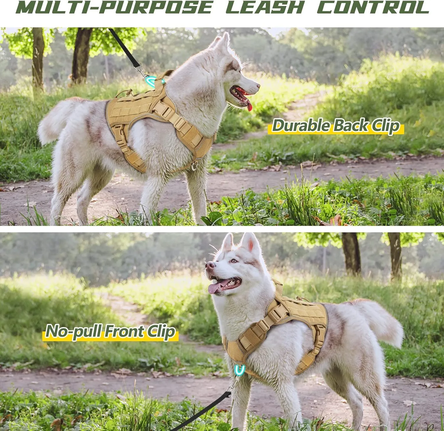 Tactical Dog Harness Vest with Handle Tactical Dog Harness for Large Dogs No Pull Adjustable Pet Harness Reflective K9 Military Service Dogs Harnesses for Walking Hiking Training (L)