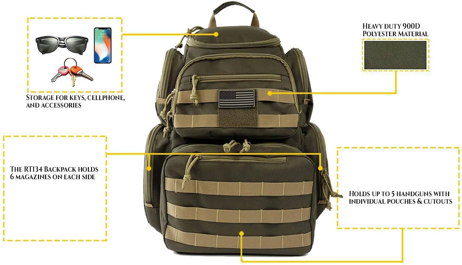 Tactical Shooting Range Backpack for Pistols HandgunsHeavy Duty Quality Gun Carrier Range Bag