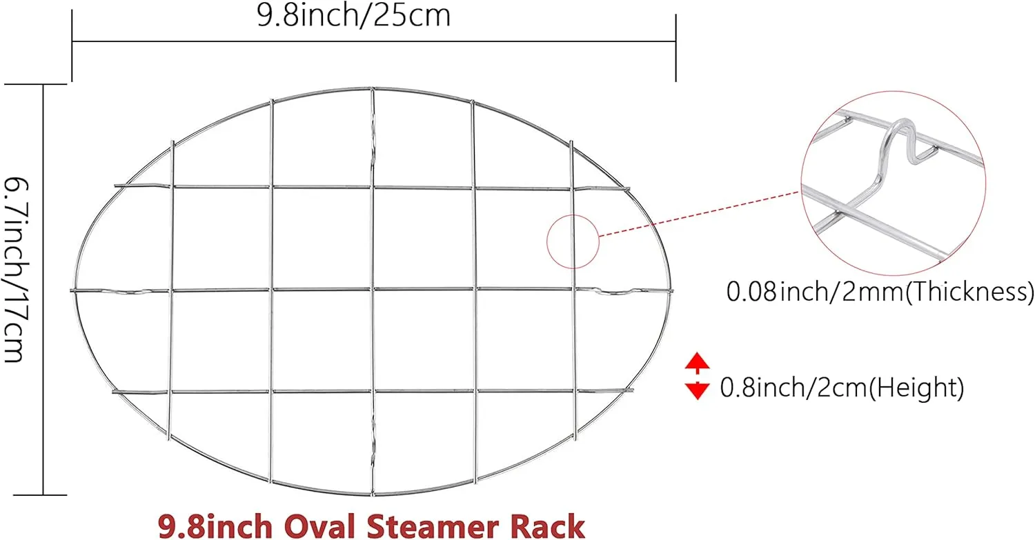 TamBee 9.8x6.7 Inch Oval Roasting Cooling Rack 304 Stainless Steel Baking Broiling Rack Cookware 0.8 Inch heigh Thick Version 2PCS