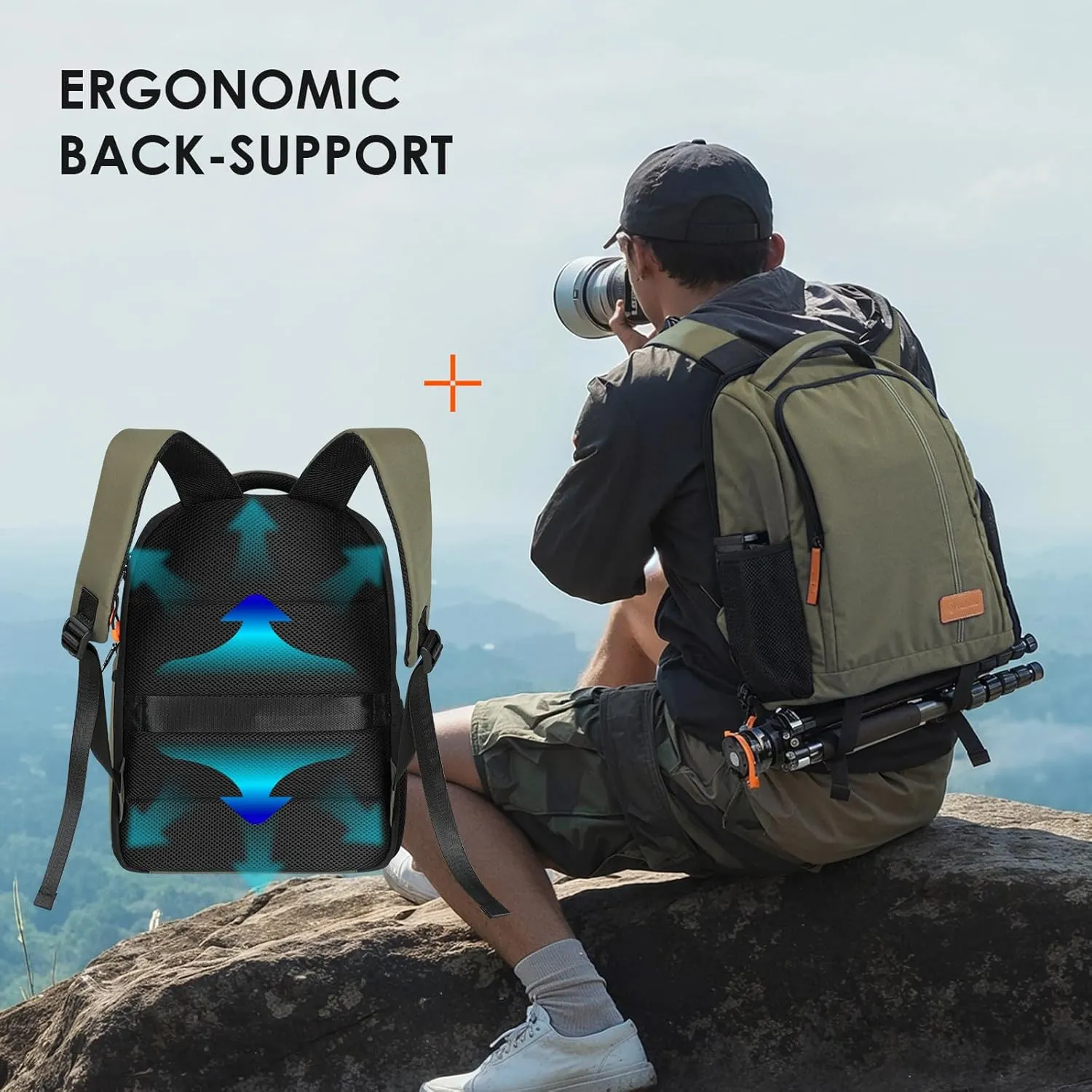 TARION Camera Backpack Waterproof Camera Bag Large Capacity Camera Case with 15 Inch Laptop Compartment Rain Cover for Women Men Photographer Lens Tripod Green