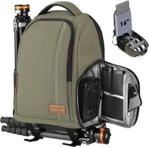 TARION Camera Backpack Waterproof Camera Bag Large Capacity Camera Case with 15 Inch Laptop Compartment Rain Cover for Women Men Photographer Lens Tripod Green