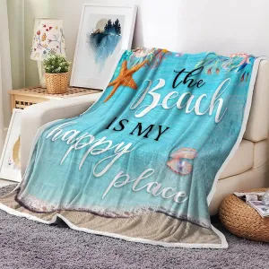 Teal Throw Blanket, Blue Coastal Ocean Beach Throw Blanket for Couch, Bed, Summer Super Cozy Blankets Fuzzy Plush Lightweight Throw Blankets for Sofa, Bed, Living Room
