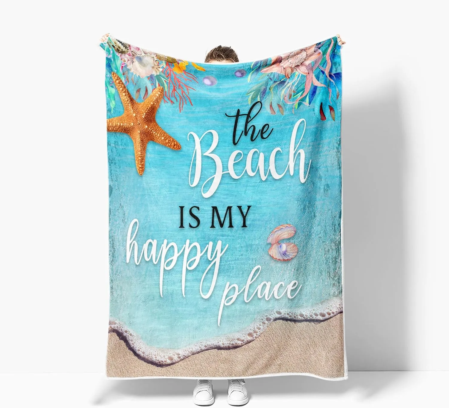 Teal Throw Blanket, Blue Coastal Ocean Beach Throw Blanket for Couch, Bed, Summer Super Cozy Blankets Fuzzy Plush Lightweight Throw Blankets for Sofa, Bed, Living Room