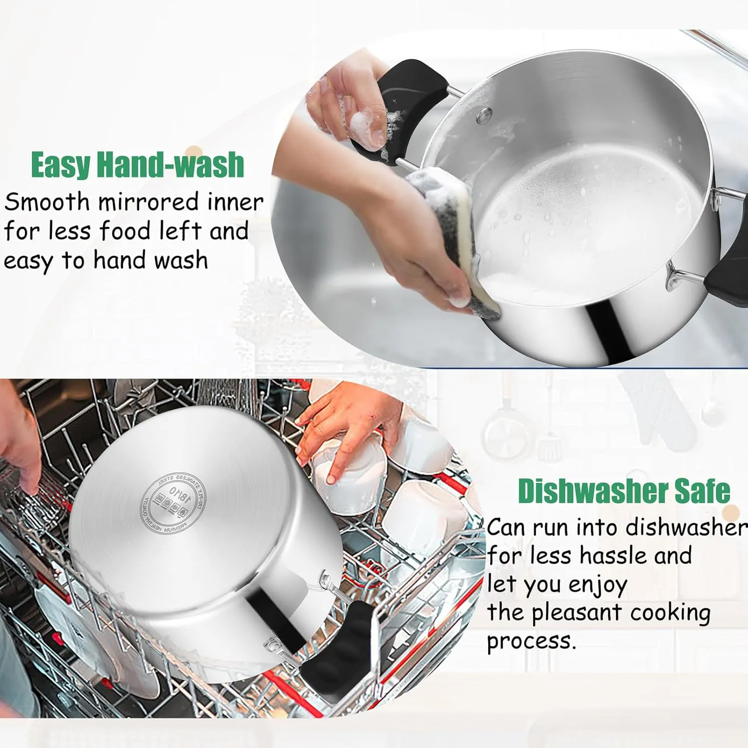 TeamFar Stock Pot with Lid, 8QT Stainless Steel Tri-ply Stock Pot with Glass Lid & Heat Resistant Handles, for Cooking Stewing Simmering, Non-toxic & Heavy Duty, All Stovetops & Dishwasher Safe