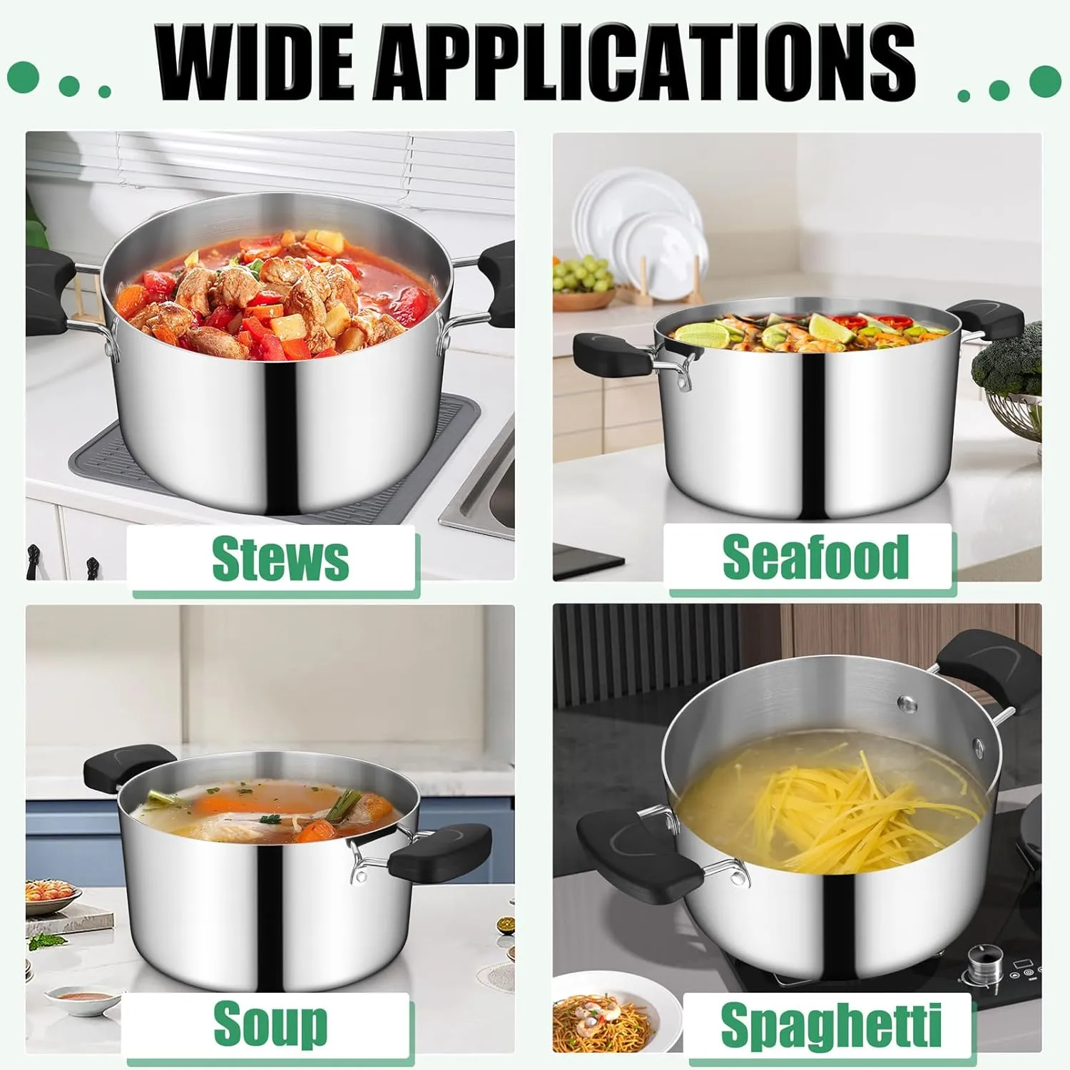 TeamFar Stock Pot with Lid, 8QT Stainless Steel Tri-ply Stock Pot with Glass Lid & Heat Resistant Handles, for Cooking Stewing Simmering, Non-toxic & Heavy Duty, All Stovetops & Dishwasher Safe