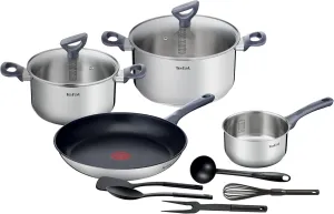 Tefal DAILY COOK G713SB Cookware Set 11 Pieces (Saucepan 16 cm, Saucepans 20/24 cm with Lids, Frying Pan 28 cm, Whisk, Ladle, Spoon, Spatula, Meat Fork, All Types of Cookers