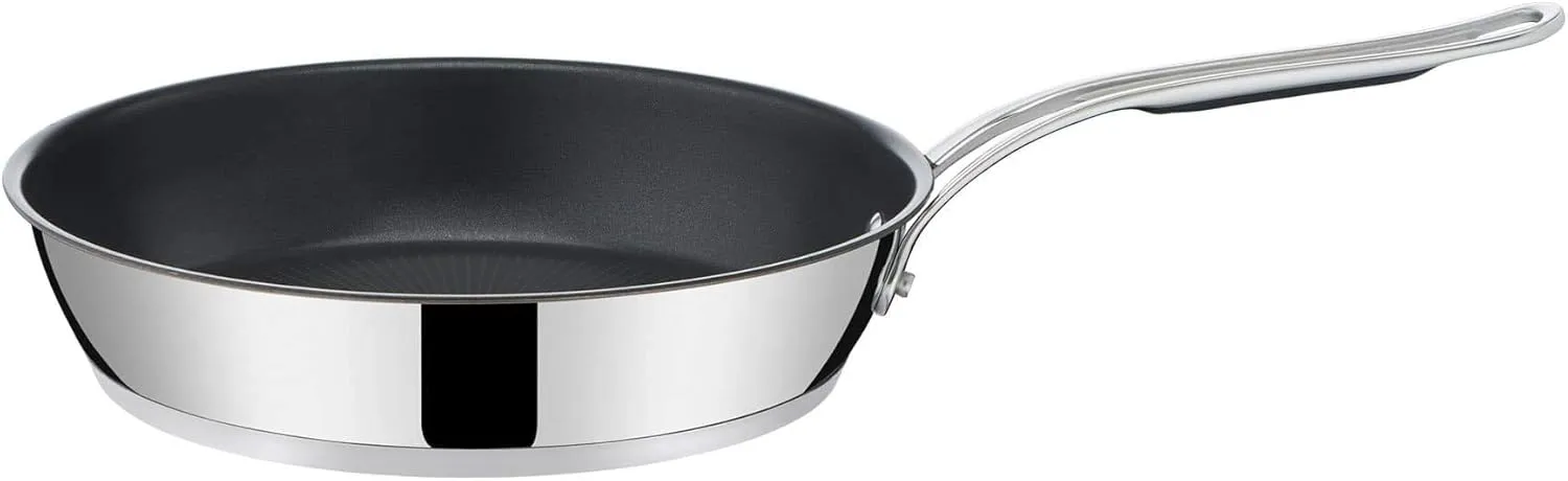 Tefal Jamie Oliver Cook's Classics Stainless Steel Frying Pan, 30 cm, Non-Stick Coating, Heat Indicator, 100 Percentage Safe, Riveted Silicone Handle, Oven-Safe, Induction Pan E3060734