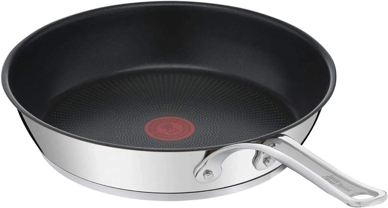 Tefal Jamie Oliver Cook's Classics Stainless Steel Frying Pan, 30 cm, Non-Stick Coating, Heat Indicator, 100 Percentage Safe, Riveted Silicone Handle, Oven-Safe, Induction Pan E3060734
