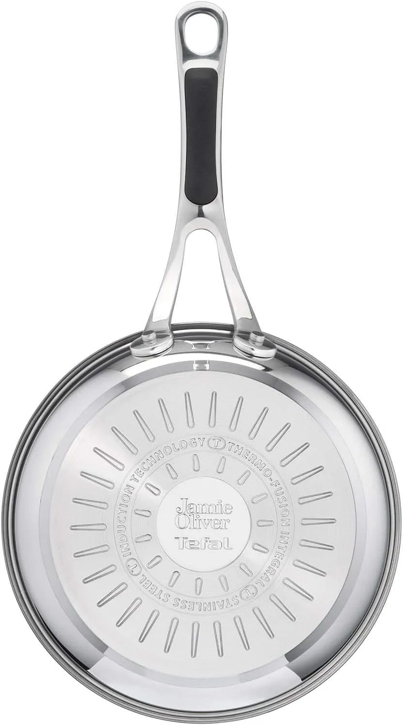 Tefal Jamie Oliver Cook's Classics Stainless Steel Frying Pan, 30 cm, Non-Stick Coating, Heat Indicator, 100 Percentage Safe, Riveted Silicone Handle, Oven-Safe, Induction Pan E3060734