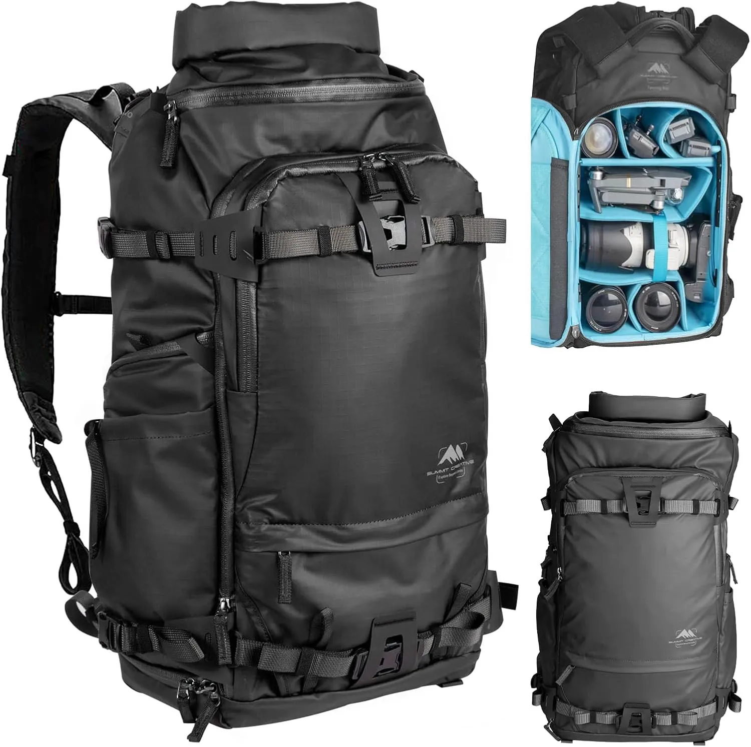 Tenzing 40 liter Water Resistant Camera Backpack 16 inch Laptop Compartment with Rain Cover Fits DSLR, SLR, Drone, Mirrorless Cameras, Batteries, Lenses,Tripod Black