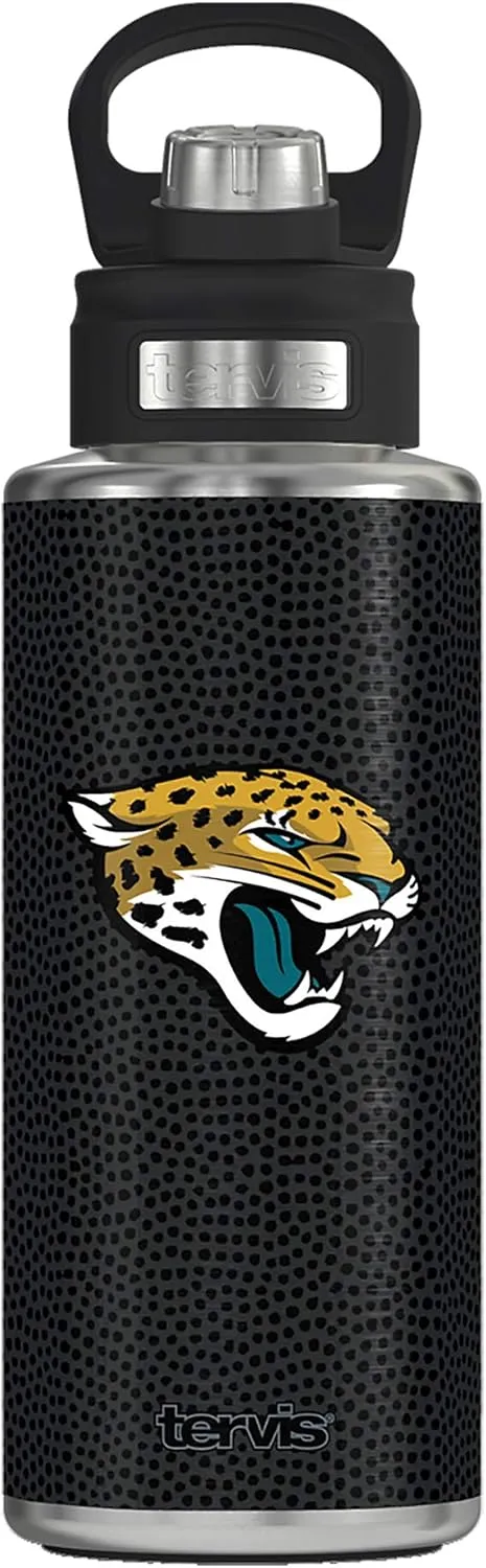 Tervis NFL Jacksonville Jaguars Triple Walled Insulated Tumbler, 32oz Wide Mouth Bottle - Stainless Steel, Black Leather