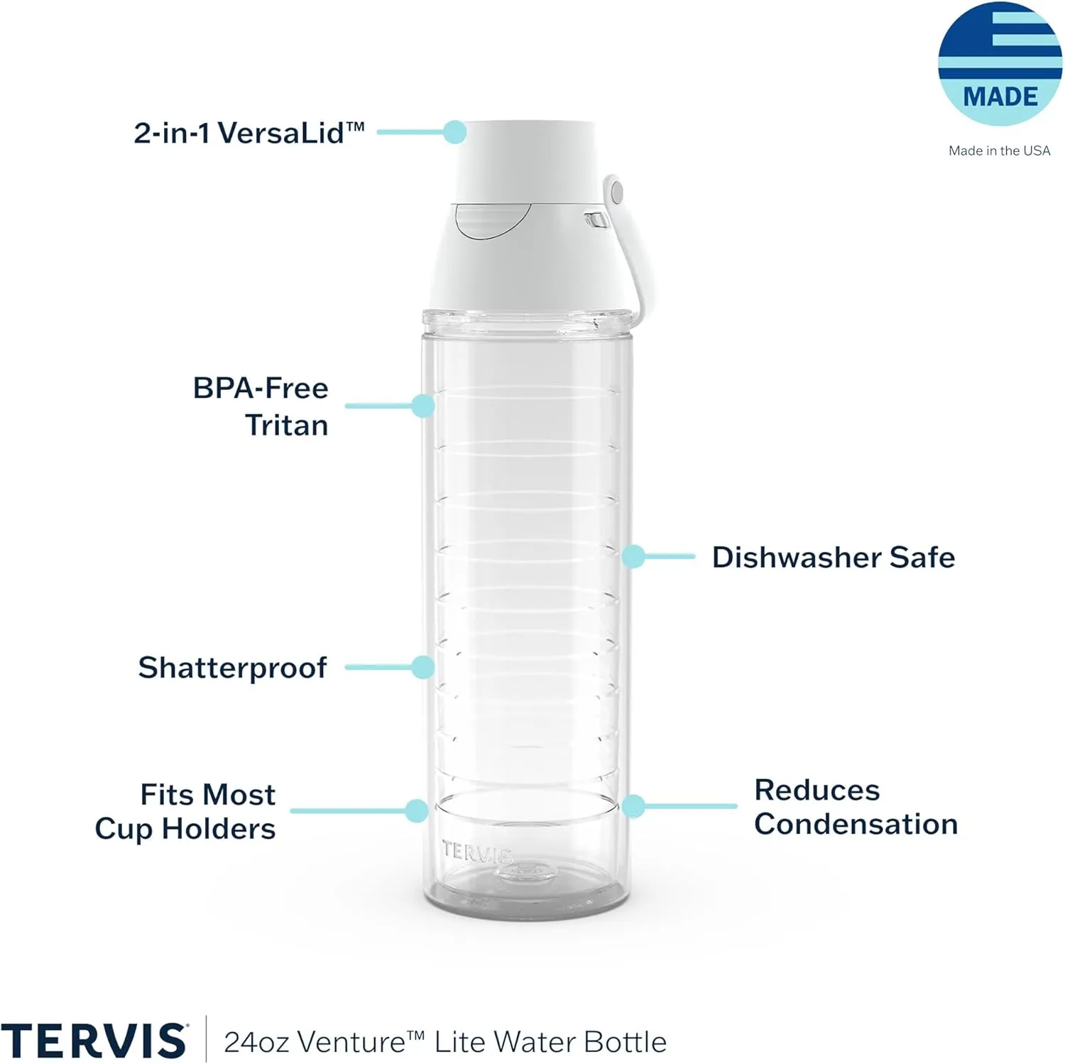 Tervis Venture Lite MLS Nashville SC - Primary Logo Made in USA Double Walled Insulated Tumbler Travel Cup Keeps Drinks Cold & Hot, 24oz Water Bottle, Classic