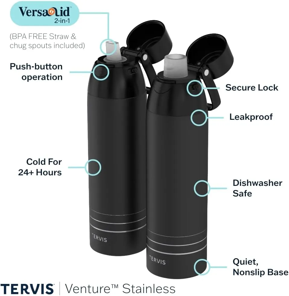 Tervis Venture Water Bottle NFL® Green Bay Packers - Full Speed Triple Walled Insulated Tumbler Travel Cup Keeps Drinks Cold & Hot, 26oz, Stainless Steel