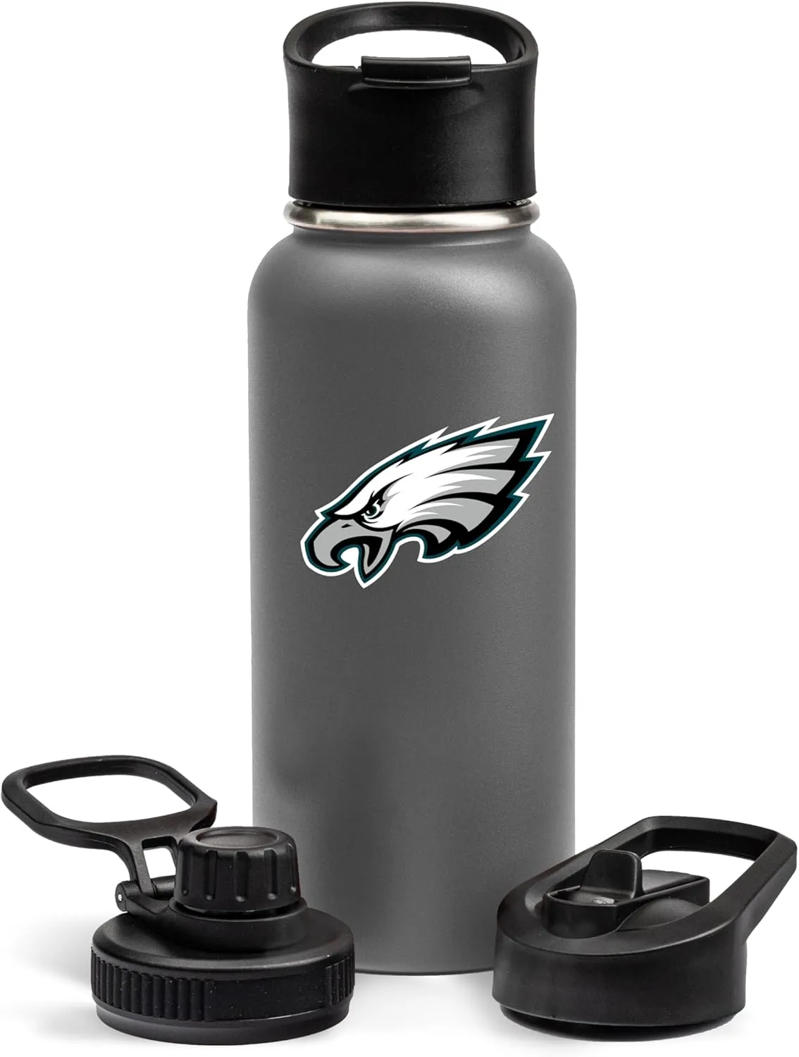 The Memory Company Officially Licensed NFL 32oz Stainless Steel Water Bottle - Double Wall Vacuum Insulated Sports Bottle, Leak-Proof 3-Lid Set, BPA-Free Hydration for Game Day & Everyday Use
