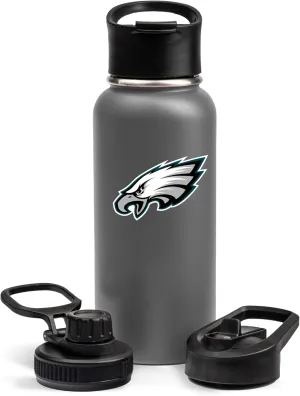 The Memory Company Officially Licensed NFL 32oz Stainless Steel Water Bottle - Double Wall Vacuum Insulated Sports Bottle, Leak-Proof 3-Lid Set, BPA-Free Hydration for Game Day & Everyday Use