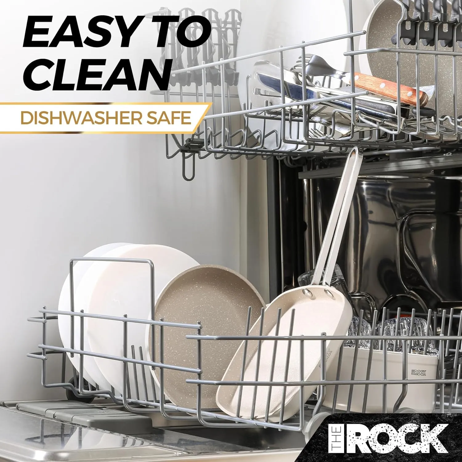THE ROCK Single Serve Nonstick Pots and Pans Set, 4pc Portion Control Cookware Set with Rock.Tec, Stackable Set with Stainless Steel Handle, Scratch/Stain/Crack Proof, Oven & Dishwasher Safe, White