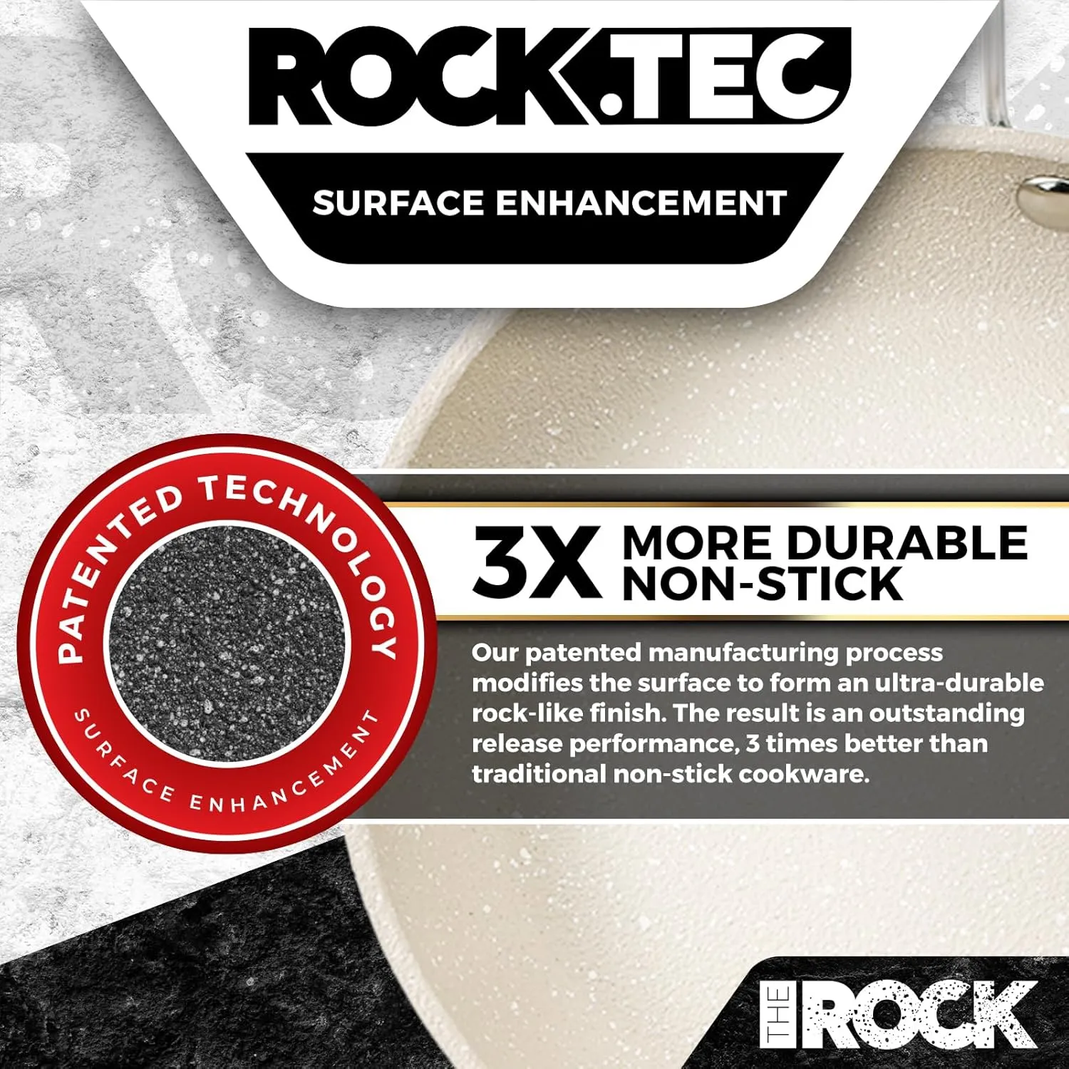 THE ROCK Single Serve Nonstick Pots and Pans Set, 4pc Portion Control Cookware Set with Rock.Tec, Stackable Set with Stainless Steel Handle, Scratch/Stain/Crack Proof, Oven & Dishwasher Safe, White