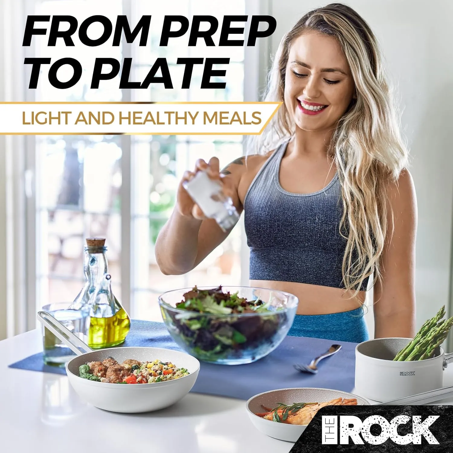 THE ROCK Single Serve Nonstick Pots and Pans Set, 4pc Portion Control Cookware Set with Rock.Tec, Stackable Set with Stainless Steel Handle, Scratch/Stain/Crack Proof, Oven & Dishwasher Safe, White