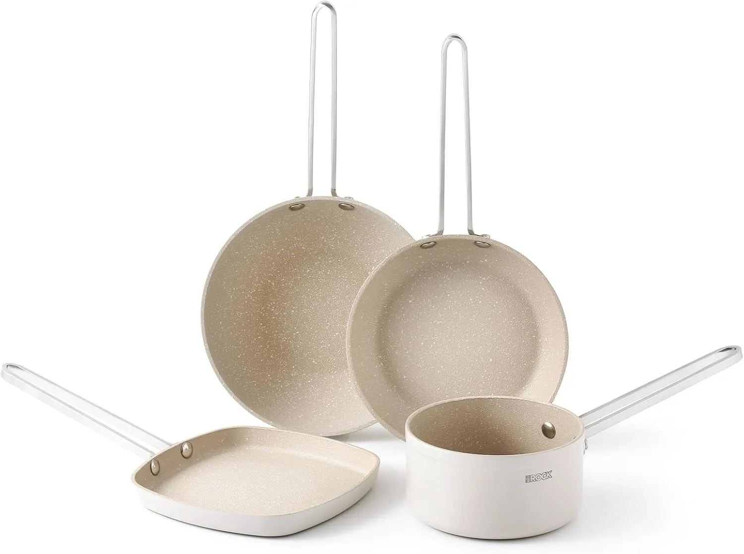 THE ROCK Single Serve Nonstick Pots and Pans Set, 4pc Portion Control Cookware Set with Rock.Tec, Stackable Set with Stainless Steel Handle, Scratch/Stain/Crack Proof, Oven & Dishwasher Safe, White