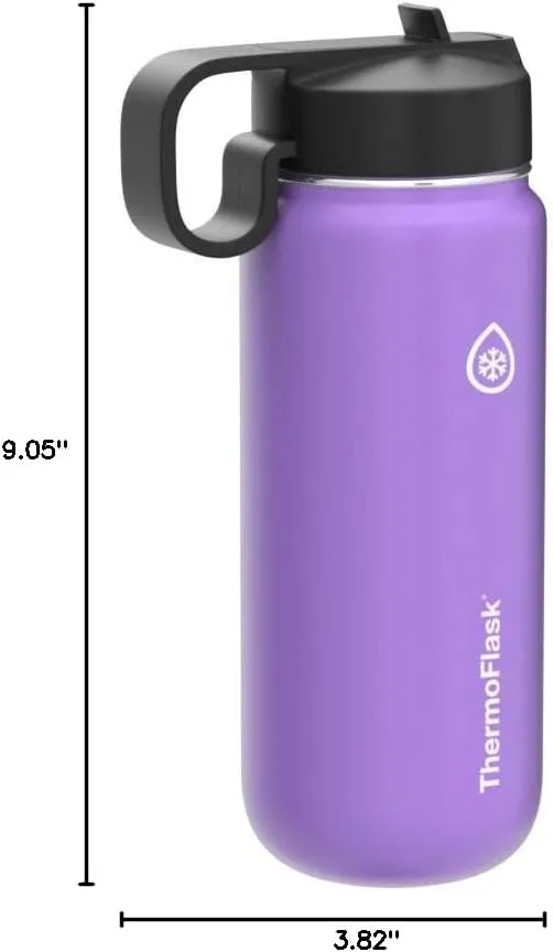 ThermoFlask 18 oz Double Wall Vacuum Insulated Stainless Steel Water Bottle with Spout and Straw Lids, Plum