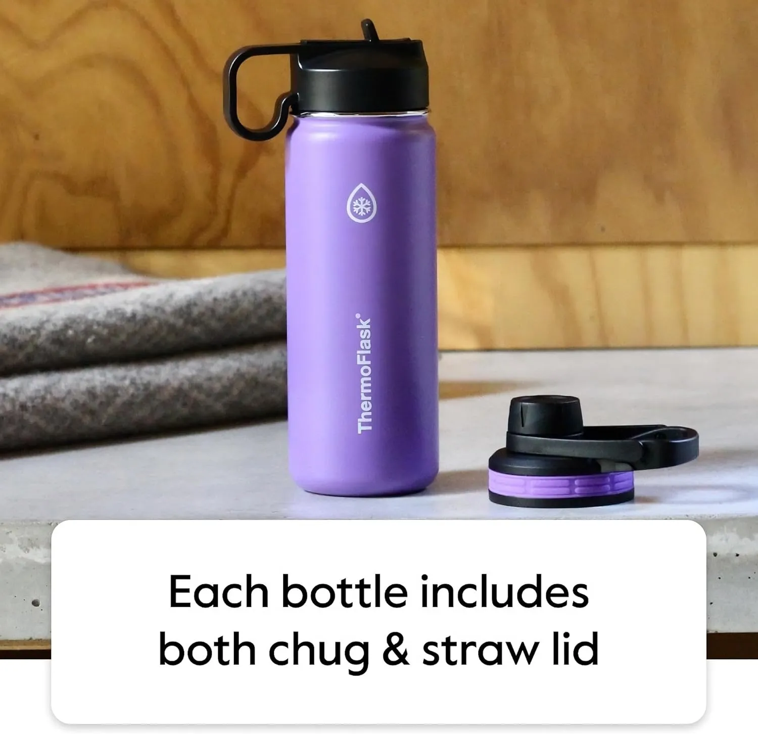 ThermoFlask 18 oz Double Wall Vacuum Insulated Stainless Steel Water Bottle with Spout and Straw Lids, Plum